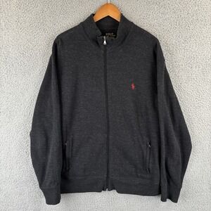 Polo Ralph Lauren Performance Sweater Fleece Mens XL Dark Gray Full Zip Red Pony